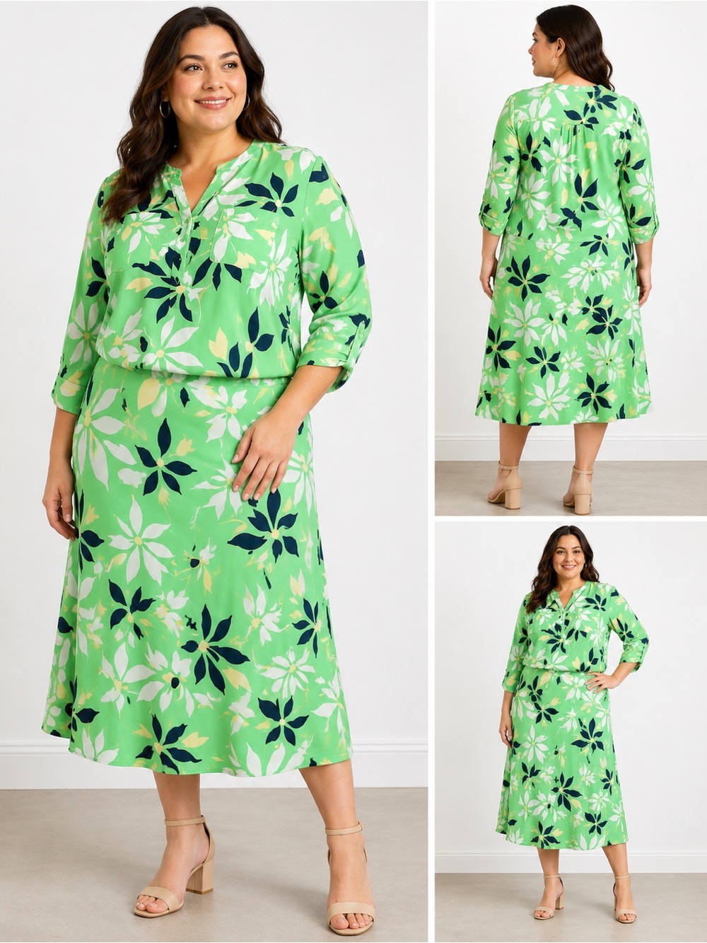 Liz Claiborne top and skirt linen blend Patterned skirt set 16P‎